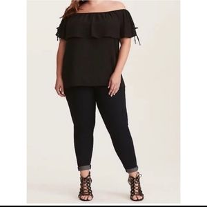 GEORGETTE LACE UP OFF SHOULDER TOP (D4-24)